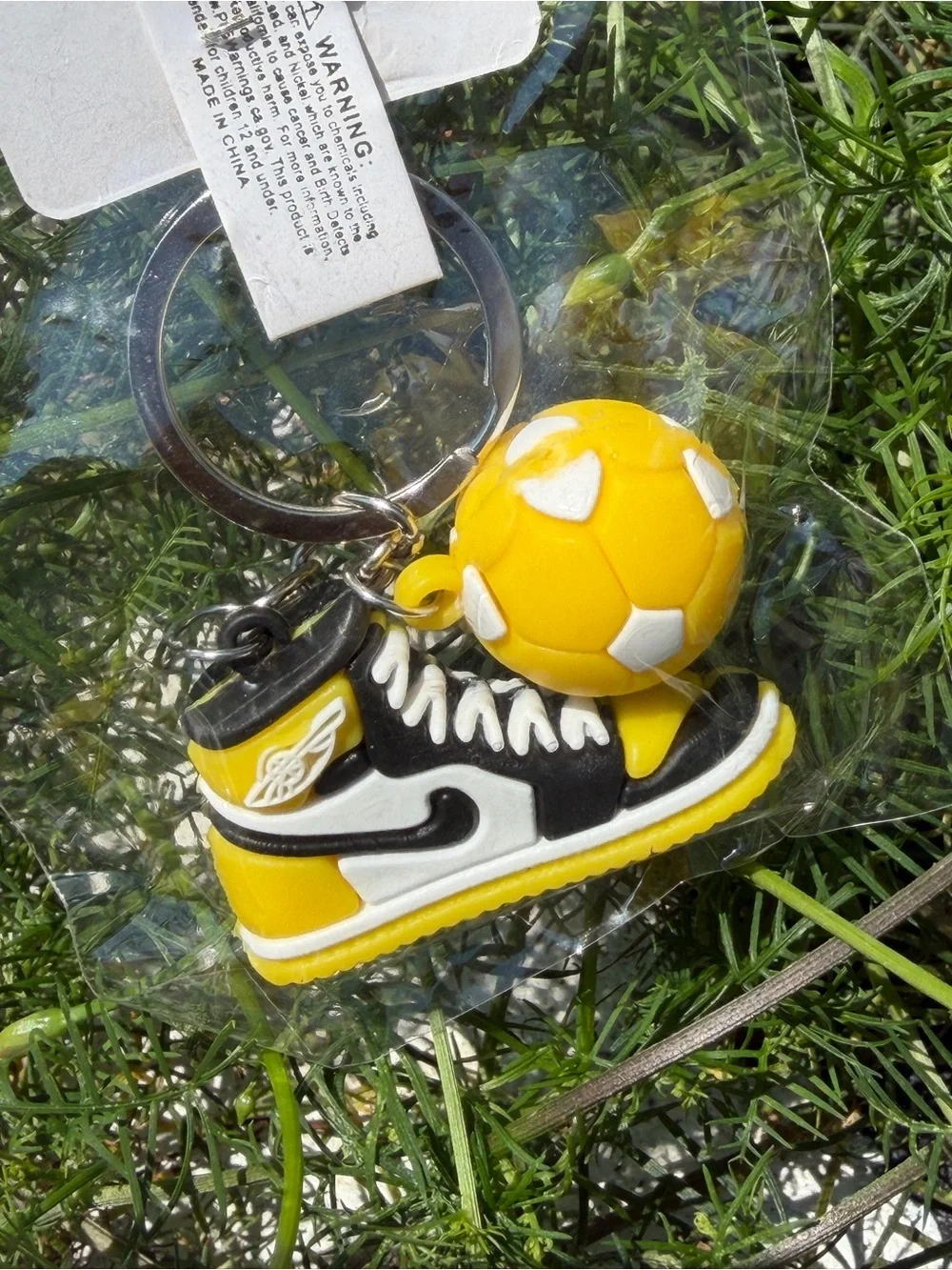 Kids Yellow & Black Sneaker Keychain with Soccer Ball Charm -